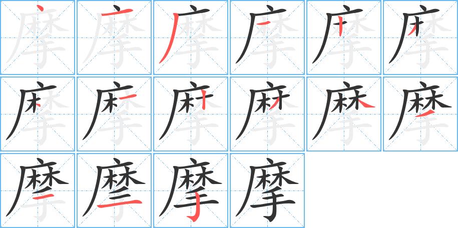 摩的笔画意思解释发音部首组词是什么